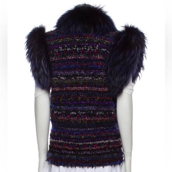 Nini K Saks Fifth Avenue Hade-Made Vest With Real Fox Hand Crocheted One Size - Picture 3 of 14